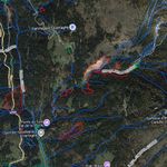 Ortofoto di inquadramento del rio Val della Vecchia  in rosso le aree di dissesto su rio Val della Vecchia, affluente del torrente Cismon